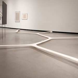 Blick in die Ausstellung mit Werk von Ernesto Neto: Minimal Surface of a Body Evolution on a Field, 2007